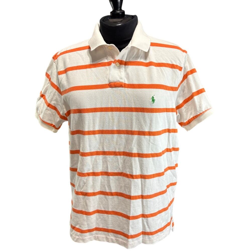 Polo Ralph Lauren Kids Sz XL Short Sleeve Polo Orange White Stripe Green Pony